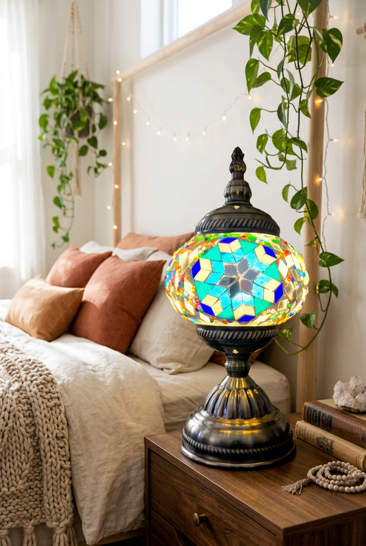 Turquoise Starburst Turkish Mosaic Table Lamp