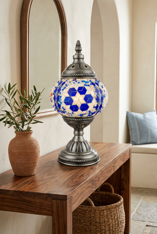 Blue Rhombus with Mirror Stripes Table Lamp