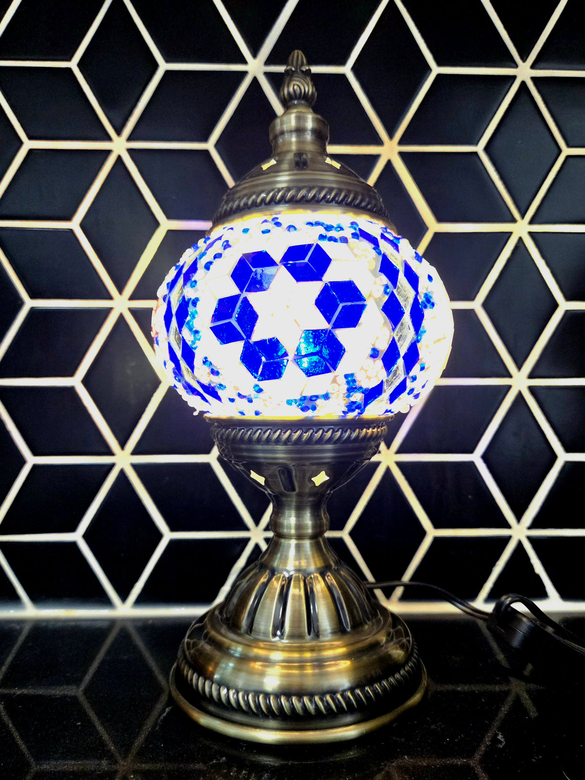 Blue Rhombus with Mirror Stripes Table Lamp