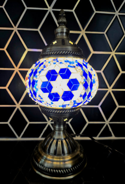 Blue Rhombus with Mirror Stripes Table Lamp