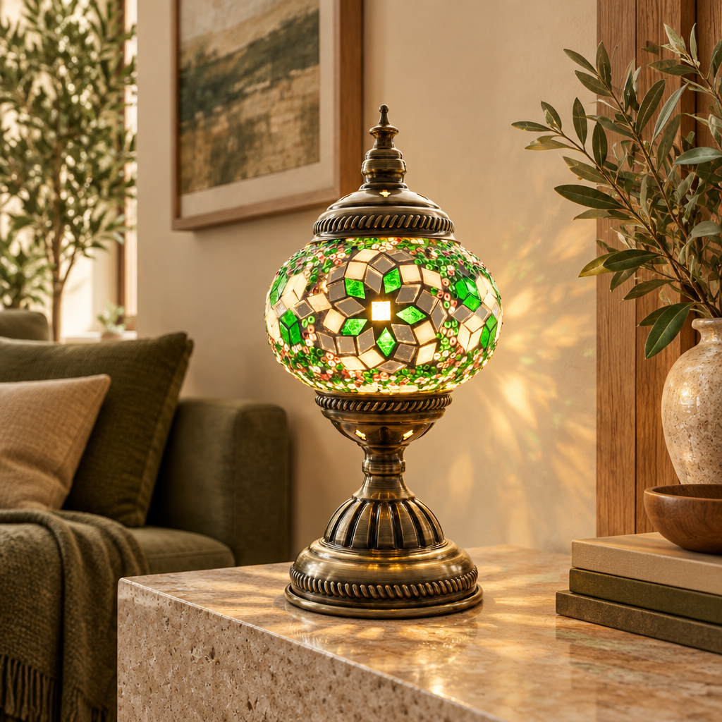 Emerald Spirals Lamp in an elegant living room
