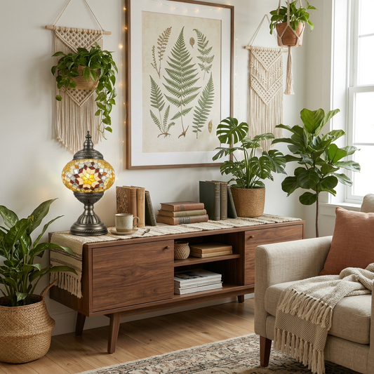 Golden Star lamp in a boho living room