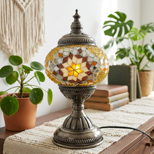 Golden Star mosaic lamp close-up