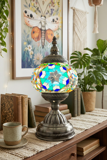 Turquoise Starburst Turkish Mosaic Table Lamp