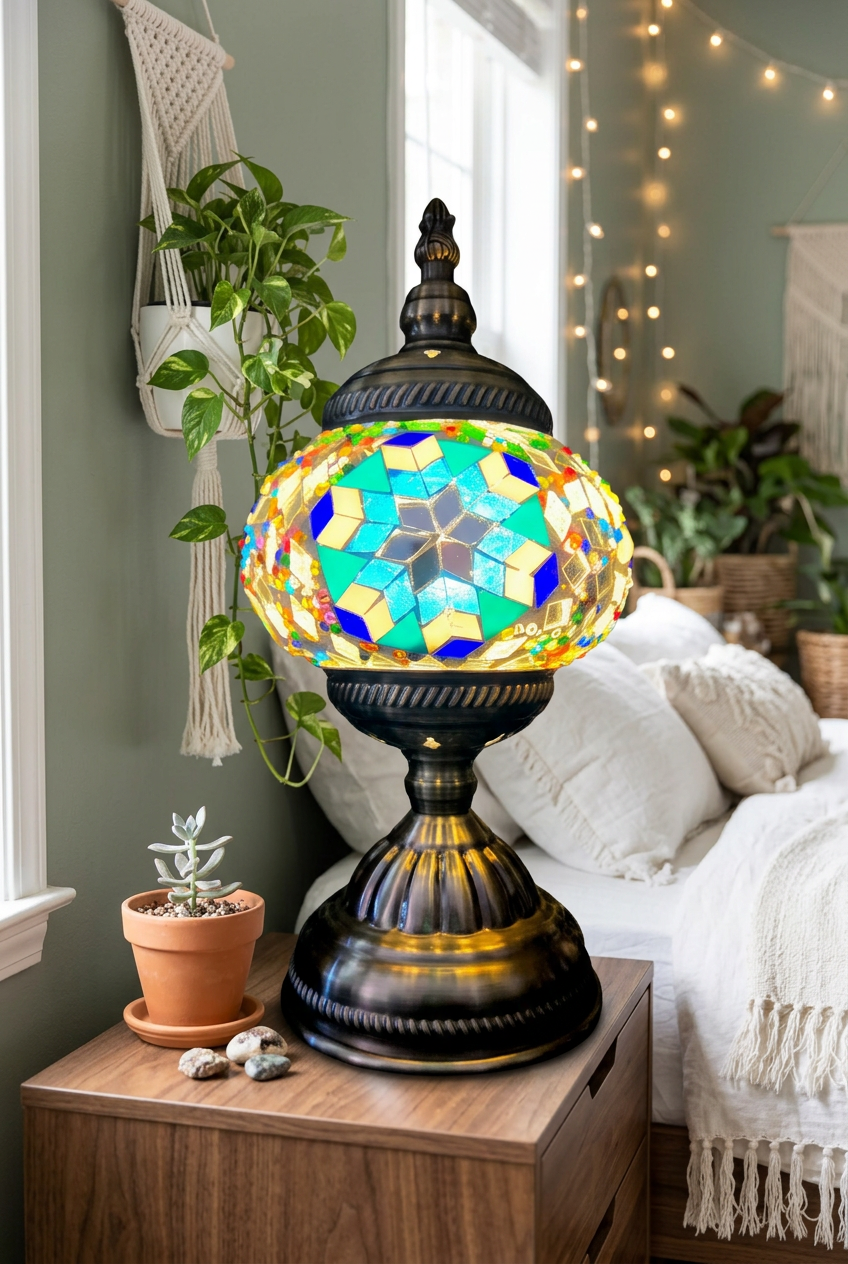 Turquoise Starburst Turkish Mosaic Table Lamp
