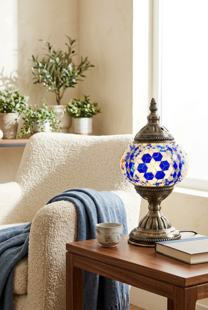 Blue Rhombus with Mirror Stripes Table Lamp