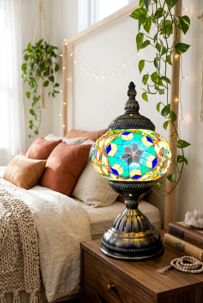 Turquoise Starburst Turkish Mosaic Table Lamp