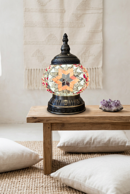 Handmade Pink & Red Star Mosaic Lantern Lamp