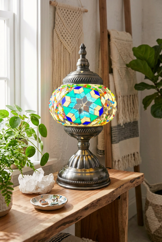 Turquoise Starburst Turkish Mosaic Table Lamp