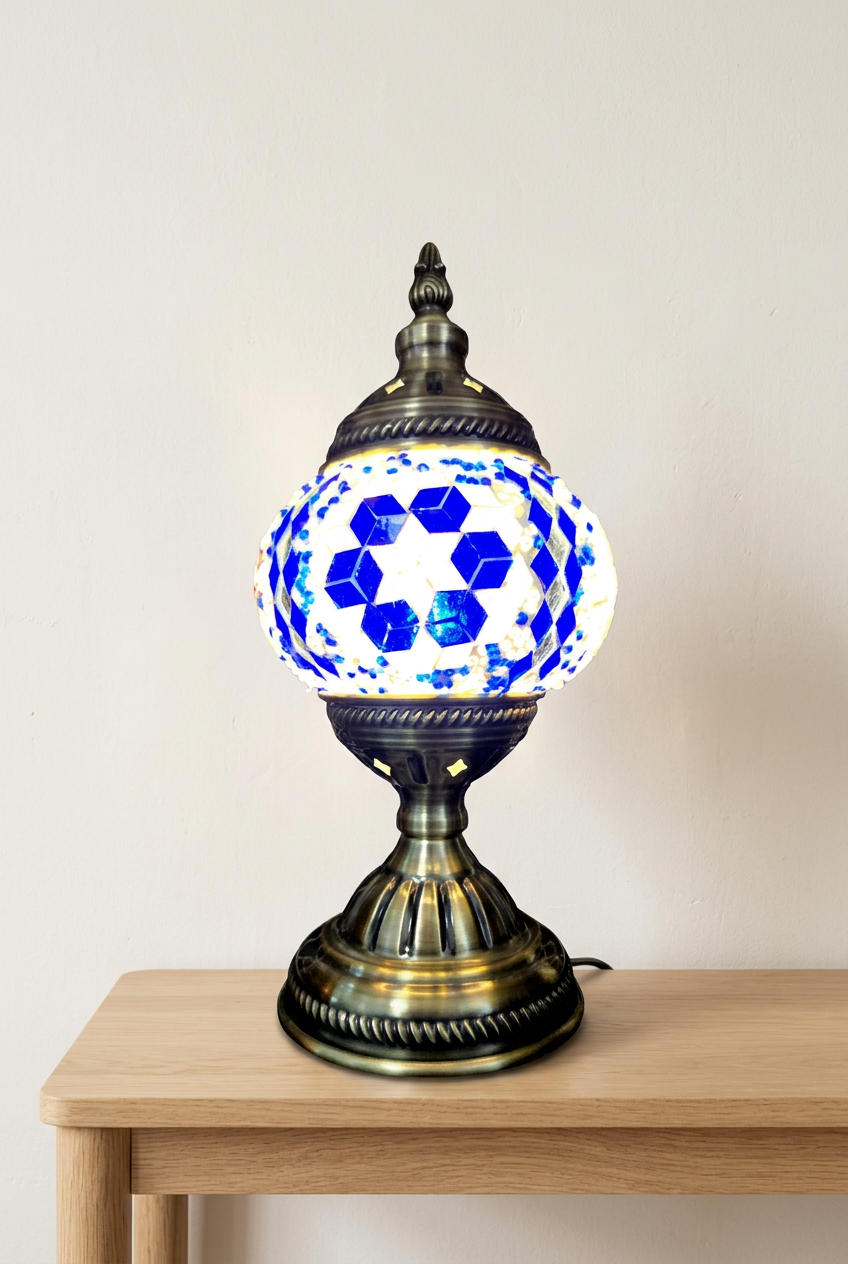 Minimalist mockup of your blue mosaic lamp