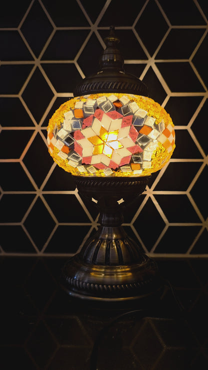 Golden Star Turkish Mosaic Lamp, Handcrafted Amber Glass, Warm Glow Home Decor