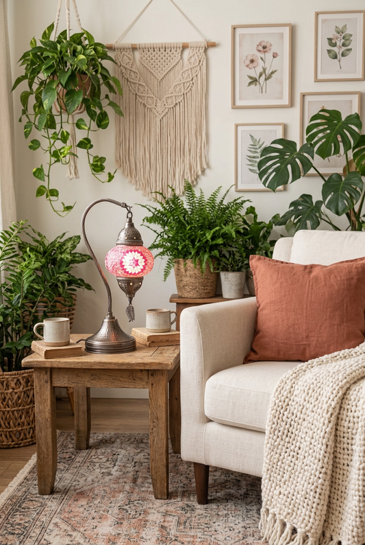 Red rose swan lamp in a cozy reading nook