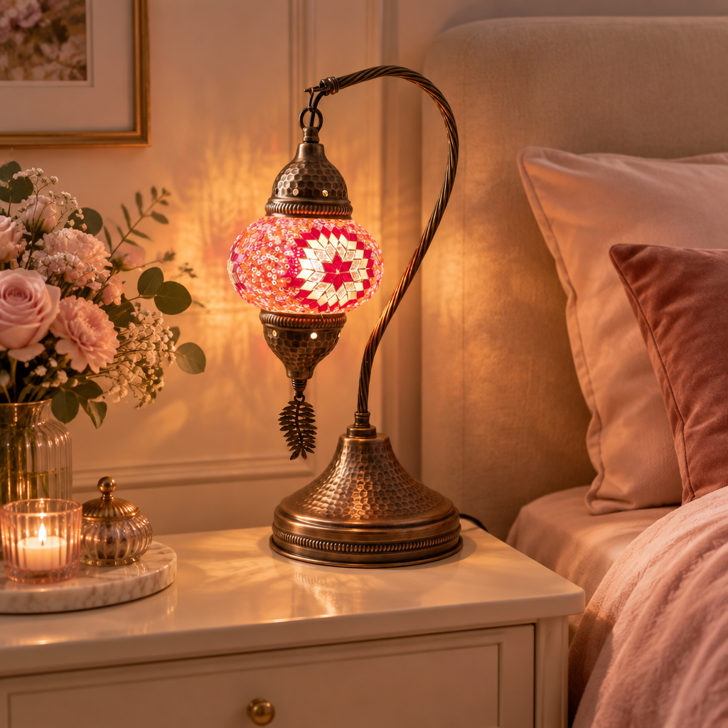 Red Rose Swan Lamp in a romantic bedroom