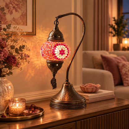 Red Rose Swan Lamp in an elegant living room