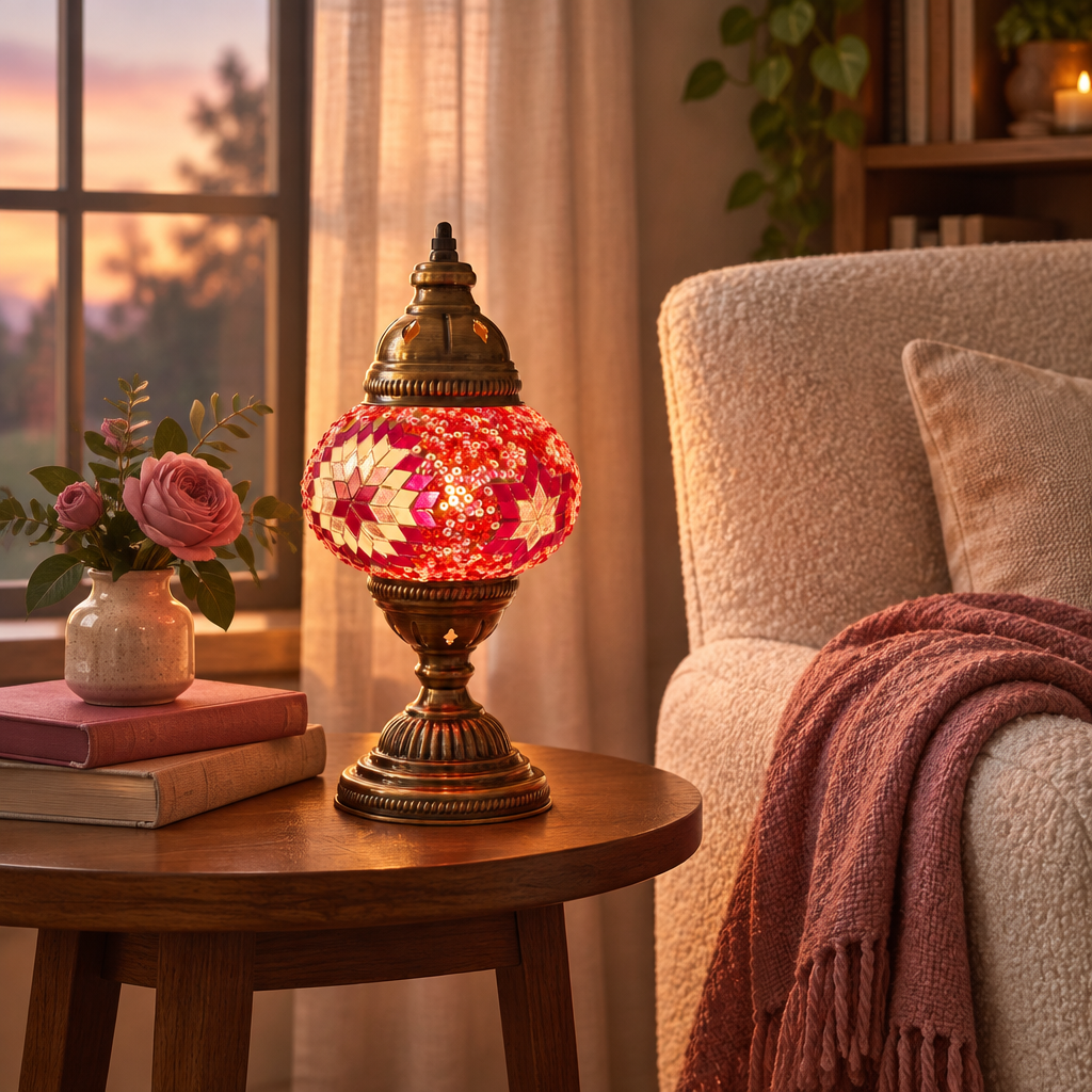 Ruby Rose Table Lamp in a cozy reading corner
