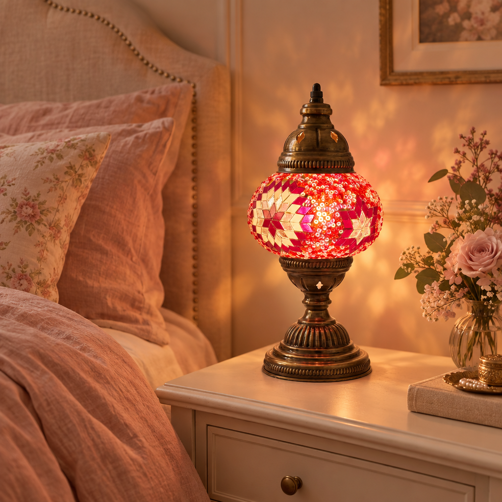 Ruby Rose Table Lamp in a romantic bedroom