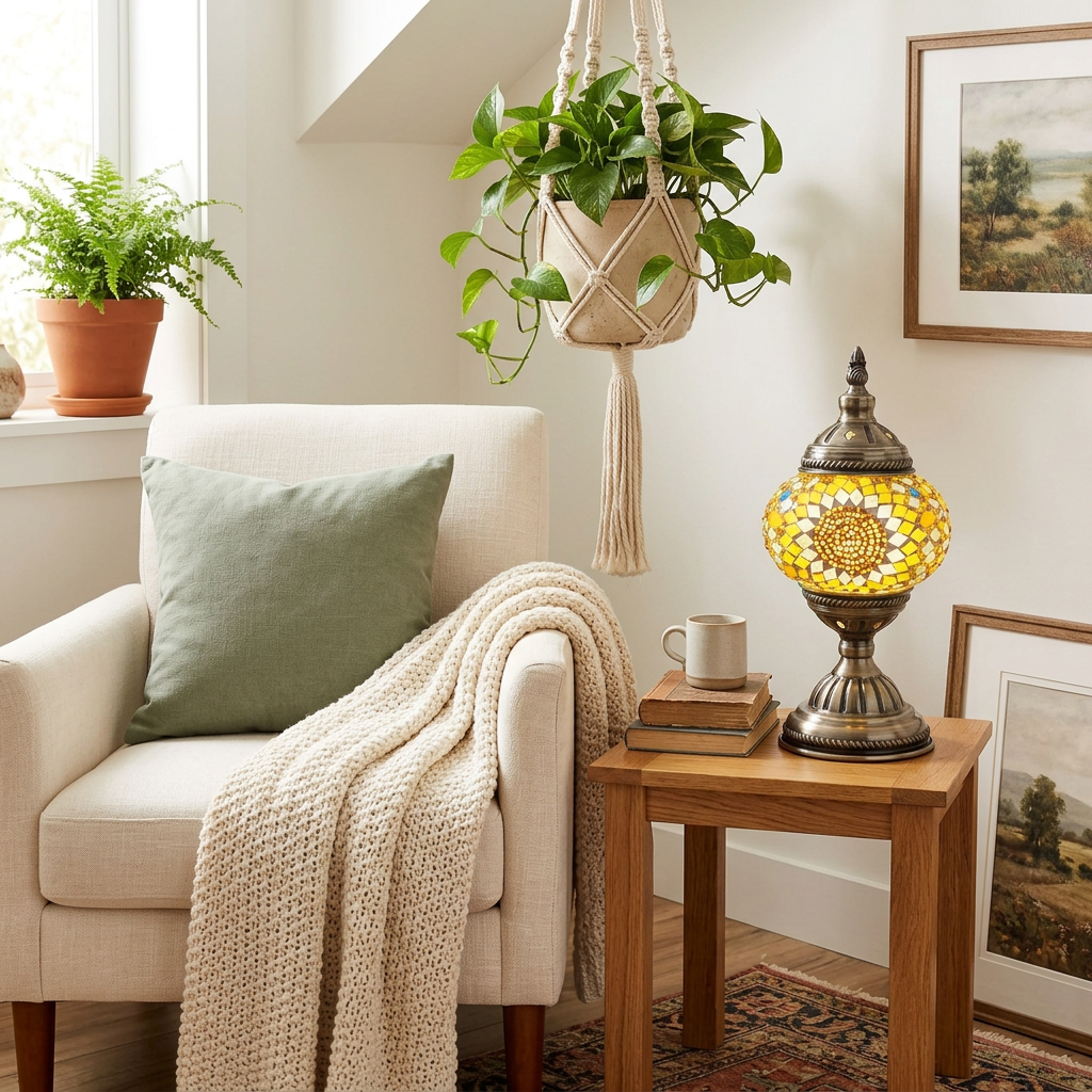 Square Yellow Sunflower lamp reading nook mockup