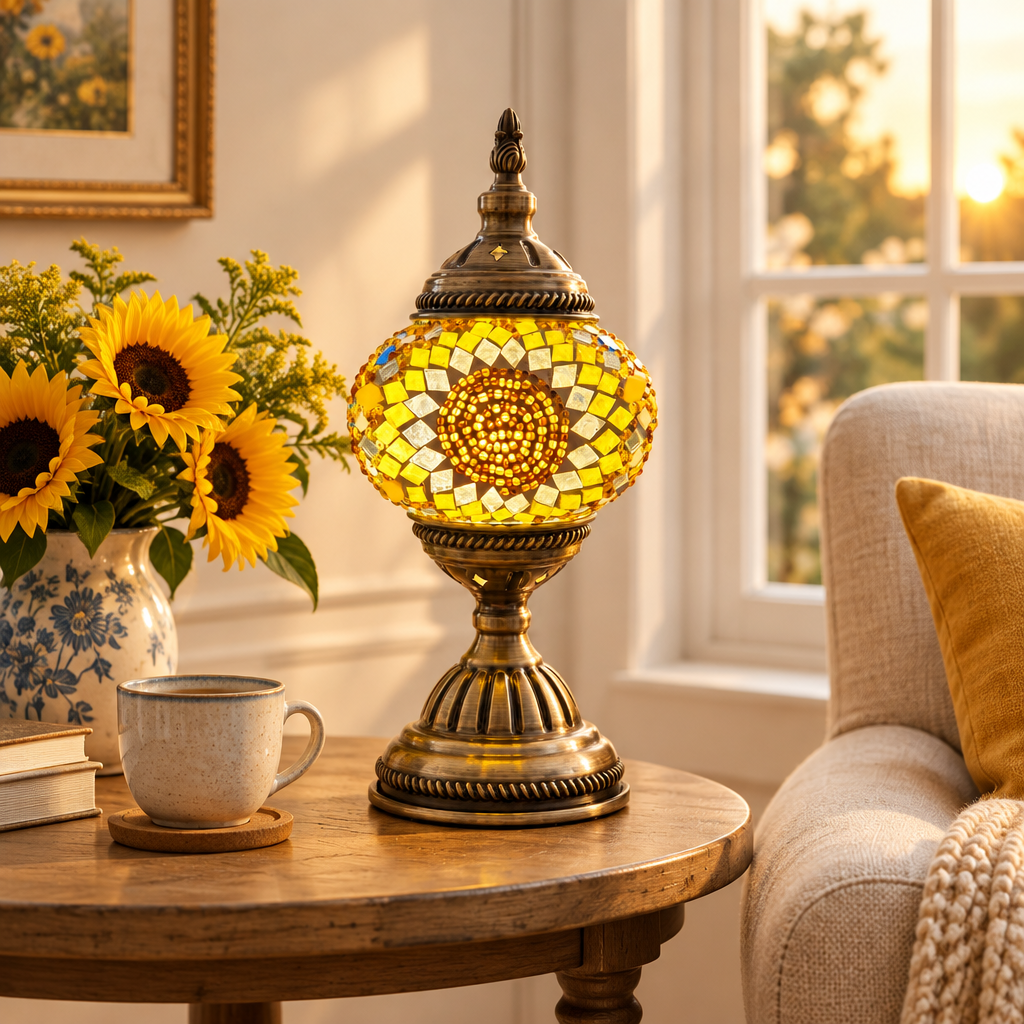 Yellow Sunflower Lamp in an elegant breakfast nook