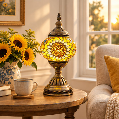 Yellow Sunflower Lamp in an elegant breakfast nook